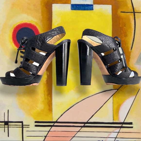 Coach Moreen Heels Black Platform Leather Women Shoes Size 8 B - Picture 4 of 17